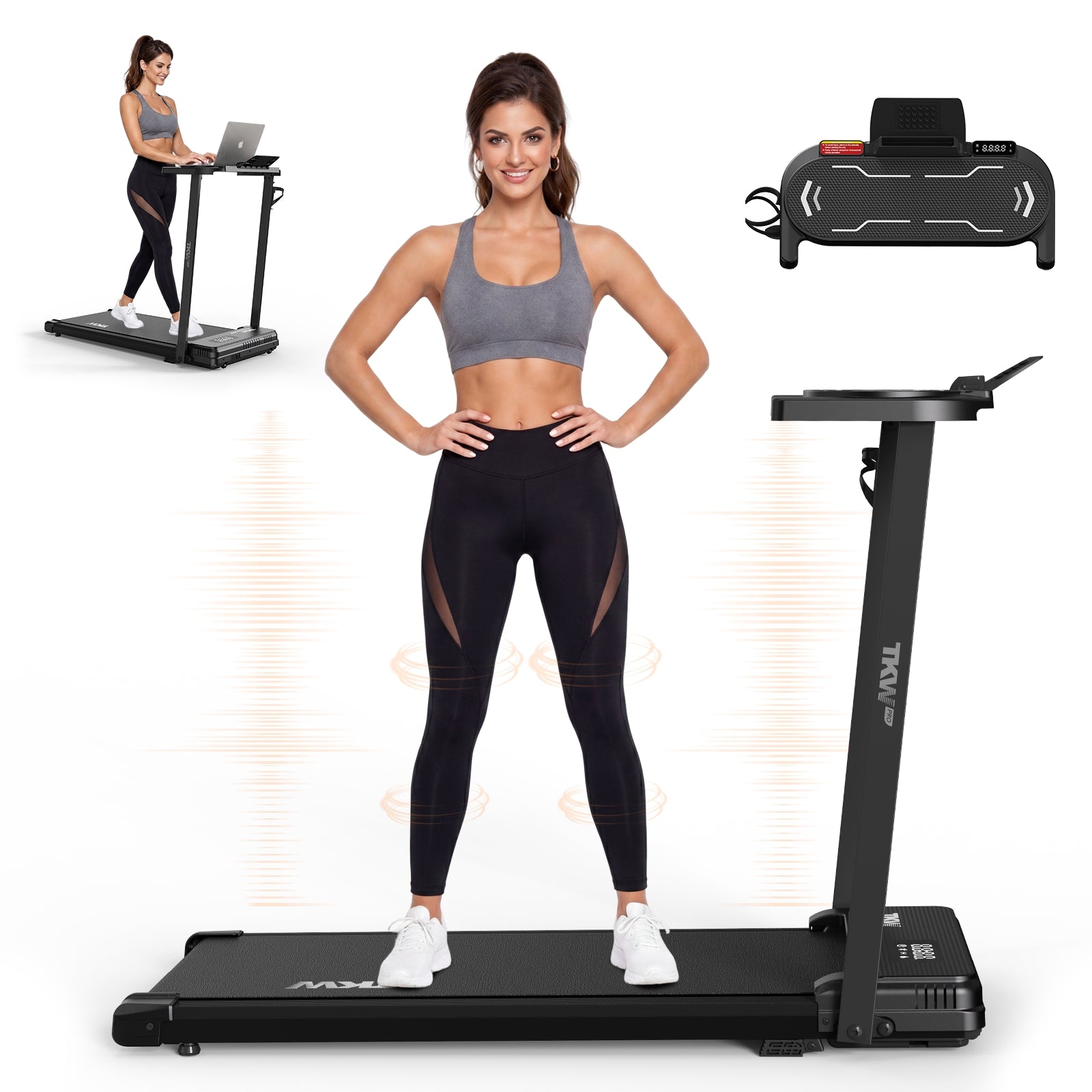 TKW Treadmill with Incline, 3.0HP Portable Walking Machine with 350lbs Capacity, Remote Control, LED Display ,Foldable,Black