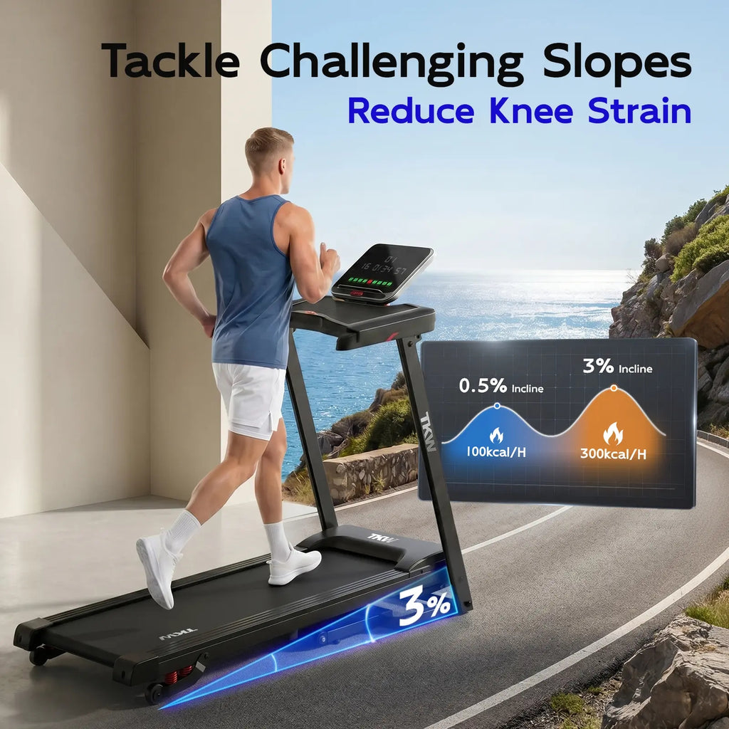 Walking Pad Treadmill with Incline, Foldable Under Desk Treadmill with Handlebar & Work Desk, LED Display, App Control, Shock Absorption, Portable Walking Jogging Machine for Home Office, 200 lbs Capacity, Black
