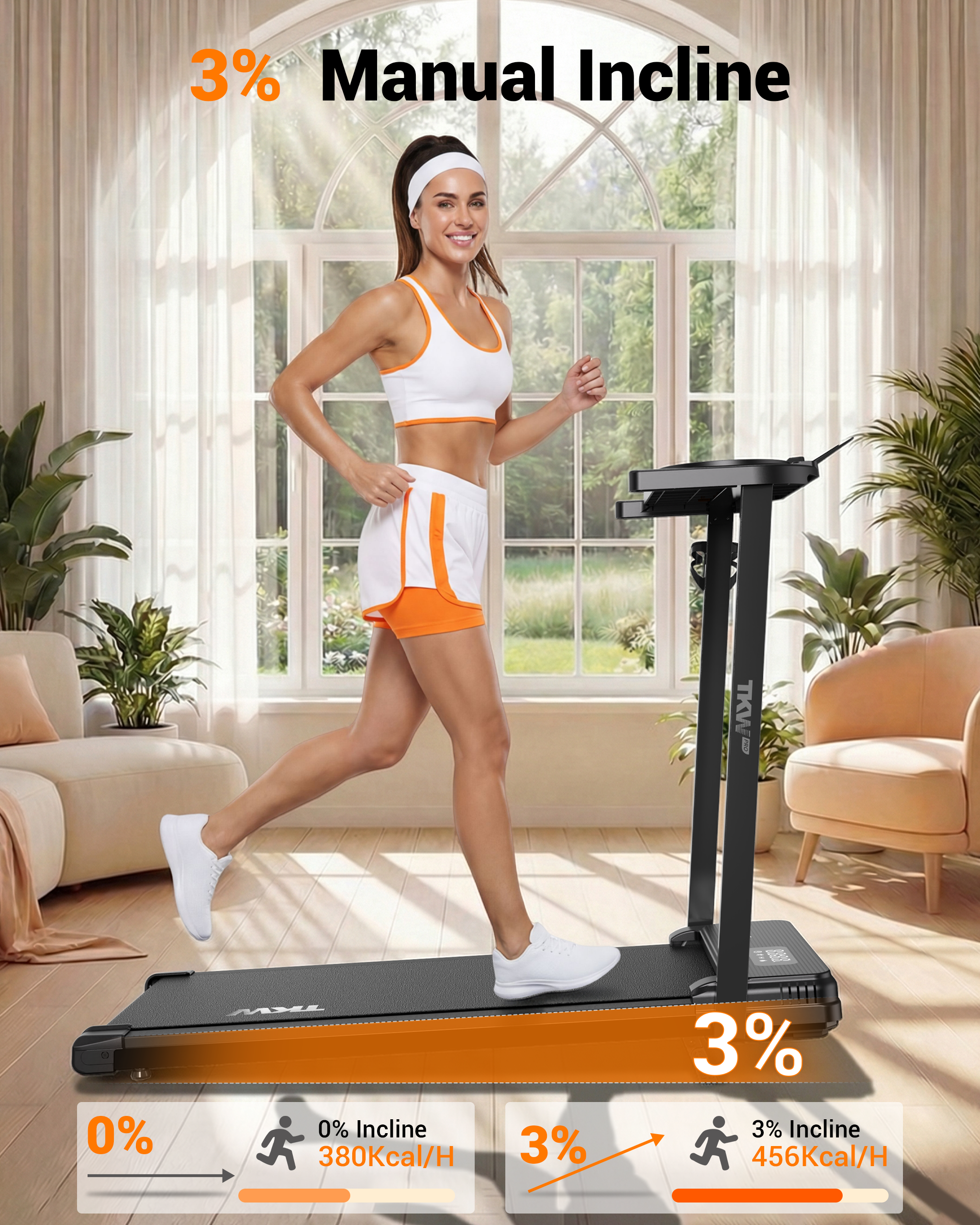 TKW Treadmill with Incline, 3.0HP Portable Walking Machine with 350lbs Capacity, Remote Control, LED Display ,Foldable,Black